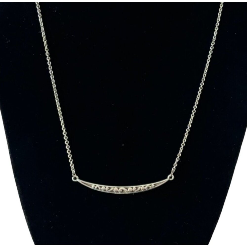 Brighton Contempo Ice Reversible Bar Necklace Crystal/Scroll Pendant Silver Tone